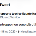 tweet di Suunto che mi dice che il mio orologio ha perso funzionalità