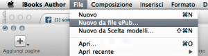 Screenshot che mostra Ibooks Author che permette di importare ePub